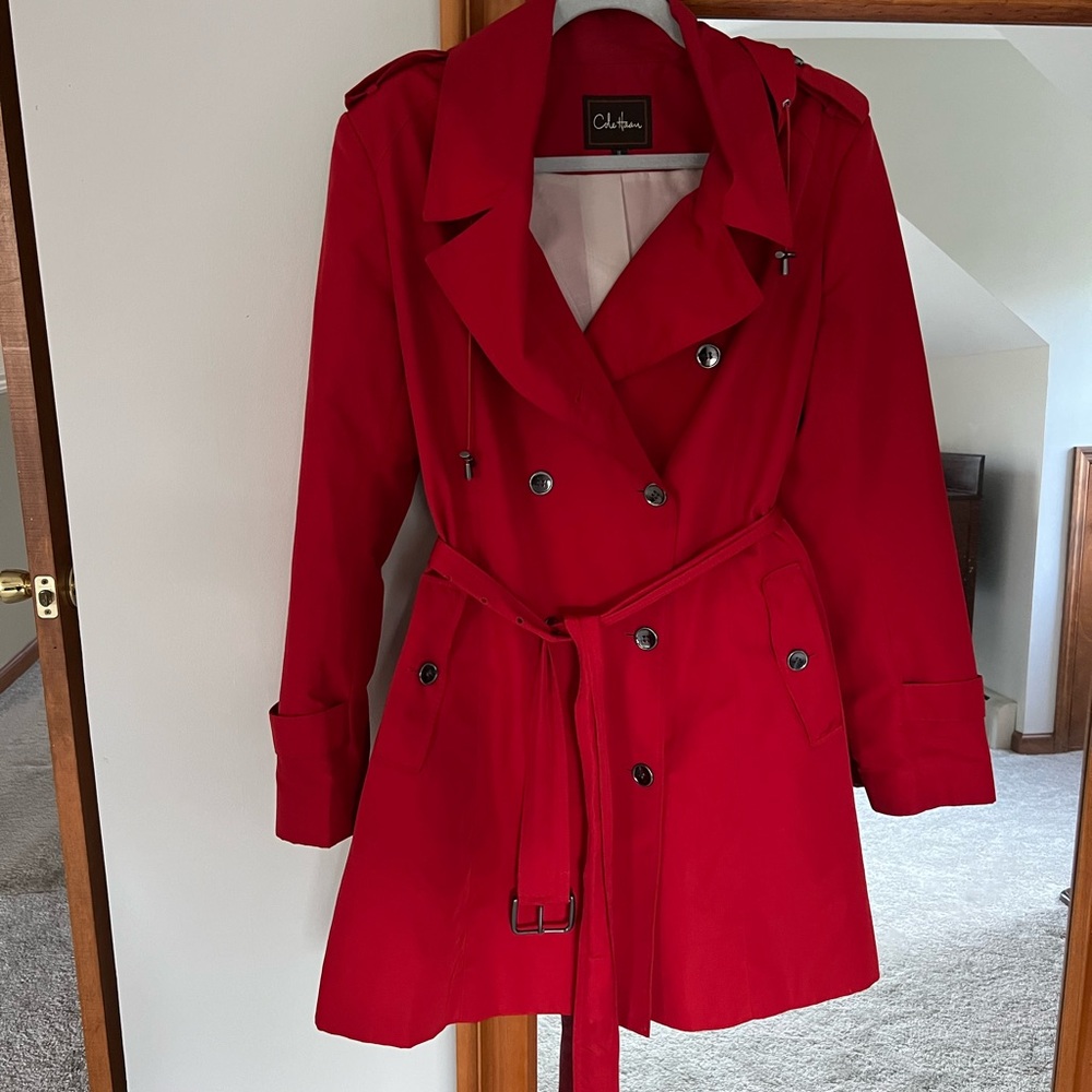 Cole Haan Double-Breasted Red Trench Coat in EUC